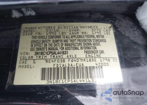 2010 Nissan Versa 1.8S z USA, uszkodzony, nr VIN 3N1BC1CP5AL441631